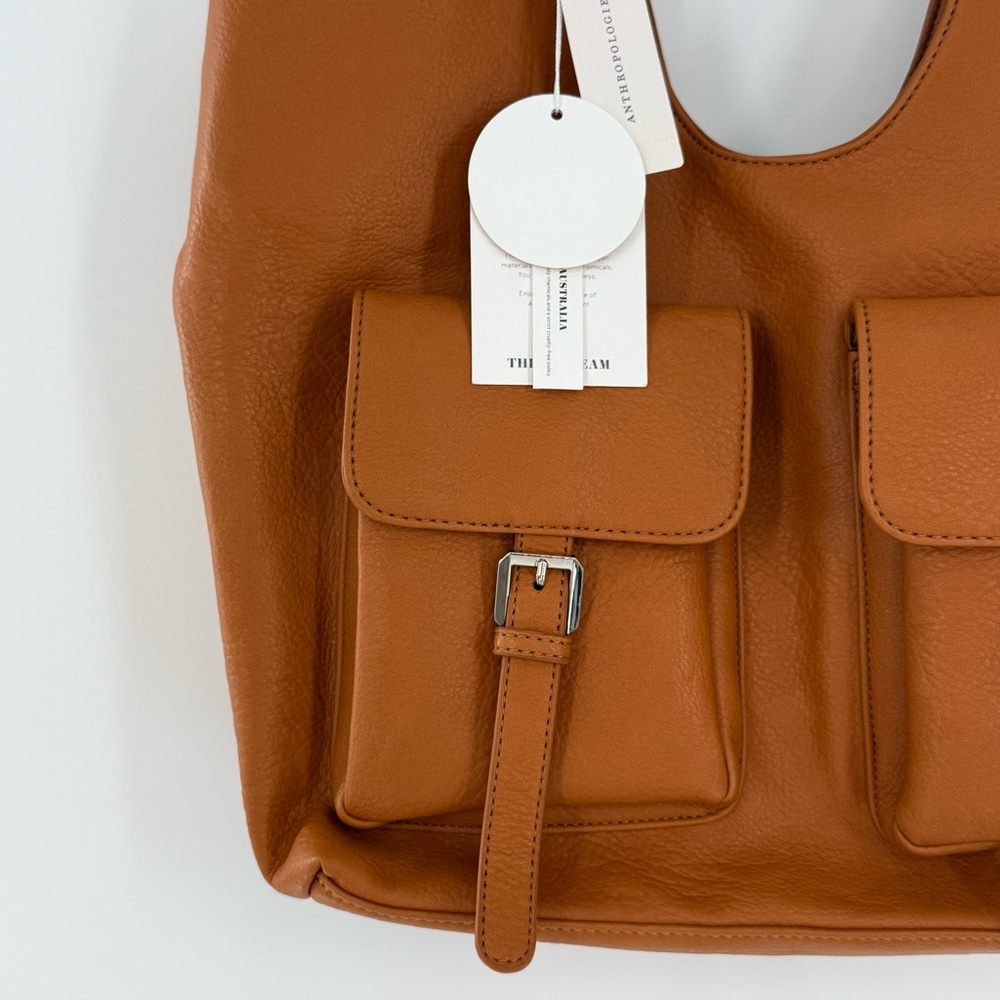 NWT Anthropologie Urban Originals Vegan Royal Buckle Slouchy Tote Golden Tan - Picture 3 of 10